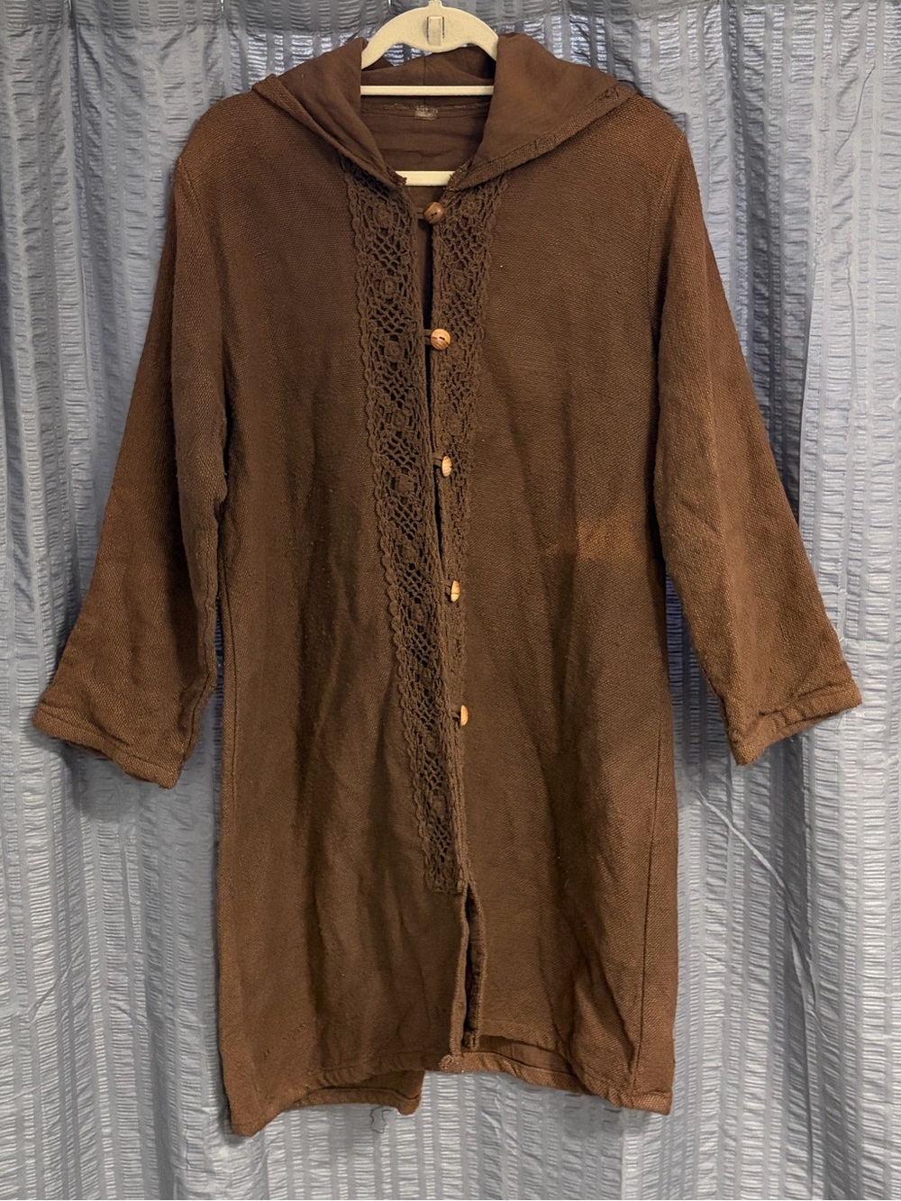 Brown Pointed Hood Silverdale Button-Front Knit Cardigan